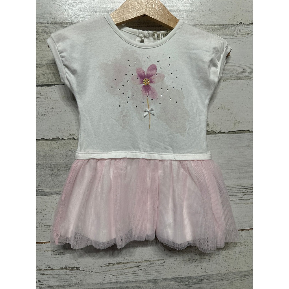 EMC Tutu Dress Girls 9M‎ White Pink Floral Rhinestone Tulle NWT